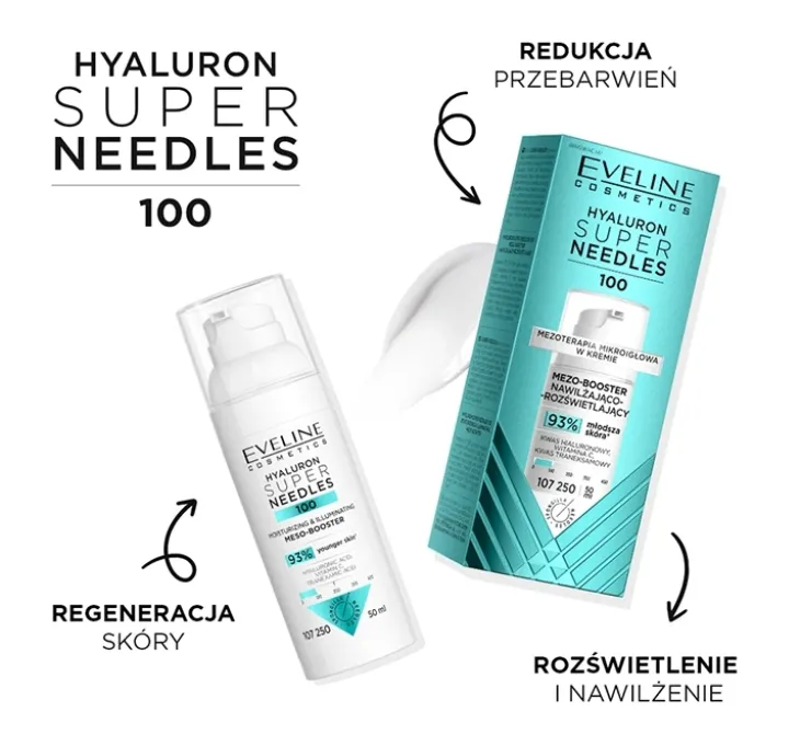 Eveline Cosmetics Super Needles Hyaluron 100 mezo-booster nawilżający krem rozświetlający 50 ml