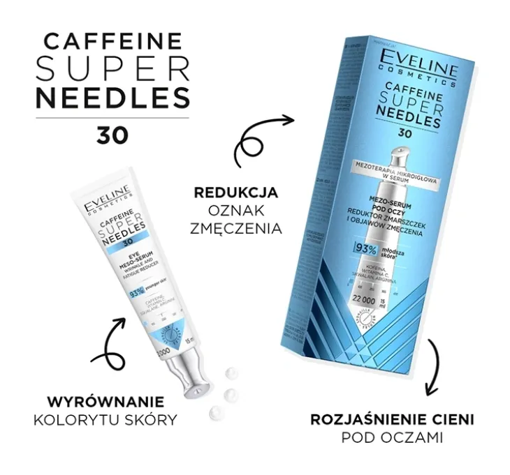 Eveline Cosmetics Super Needles Caffeine 30 mezo-serum pod oczy reduktor zmarszczek i objawów zmęczenia 15 ml