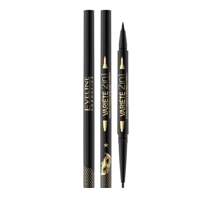 Eveline Cosmetics Variété 2in1 Double Effect wodoodporny eyeliner i kredka do oczu Ultra Black