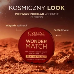 Eveline Cosmetics Wonder Match kryjący podkład cushion z niacynamidem i kwasem hialuronowym 01N Ivory 15 g