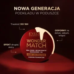 Eveline Cosmetics Wonder Match kryjący podkład cushion z niacynamidem i kwasem hialuronowym 01N Ivory 15 g
