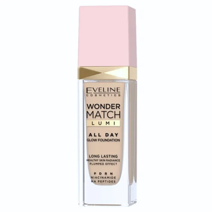 Eveline Cosmetics Wonder Match Lumi All Day Glow rozświetlający podkład w płynie z niacynamidem i PDRN 10 Vanilla 30 ml