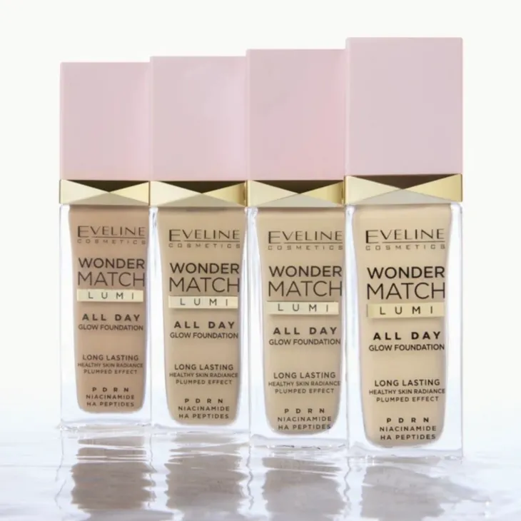 Eveline Cosmetics Wonder Match Lumi All Day Glow rozświetlający podkład w płynie z niacynamidem i PDRN 10 Vanilla 30 ml