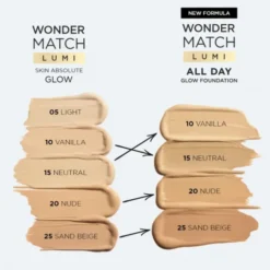 Eveline Cosmetics Wonder Match Lumi All Day Glow rozświetlający podkład w płynie z niacynamidem i PDRN 15 Neutral 30 ml