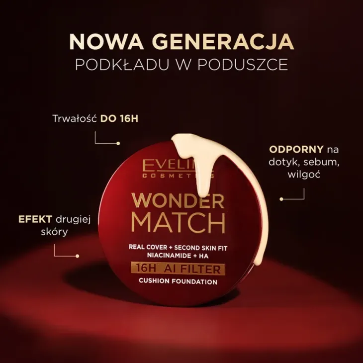 Eveline Cosmetics Wonder Match kryjący podkład cushion z niacynamidem i kwasem hialuronowym 03N Nude 15 g
