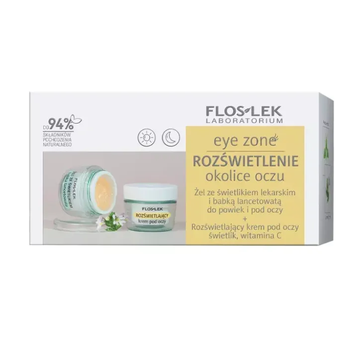 Floslek Rozświetlenie zestaw żel do powiek i pod oczy 10 g + krem pod oczy 15 ml