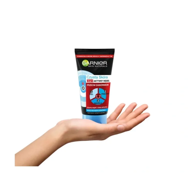 Garnier Czysta Skóra Aktywny Węgiel żel peeling maseczka przeciw zaskórnikom 3w1 150 ml