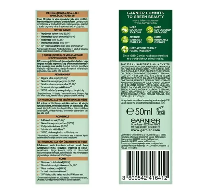 Garnier Hyaluronic Aloe all-in-1 nawilżający krem BB Medium 50 ml