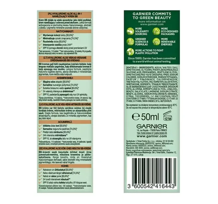 Garnier Hyaluronic Aloe all-in-1 nawilżający krem BB Light 50 ml