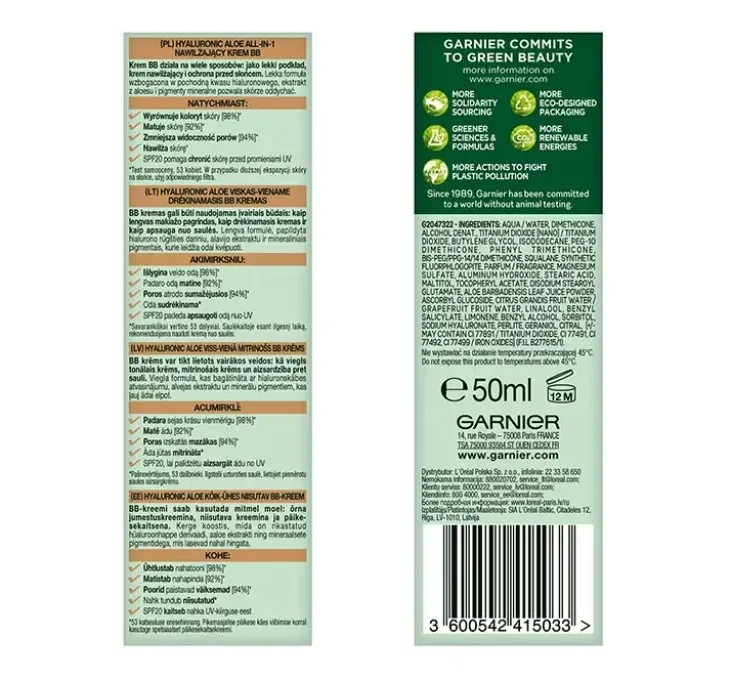 Garnier Hyaluronic Aloe All-in-1 nawilżający krem BB skóra mieszana i tłusta Medium 50 ml