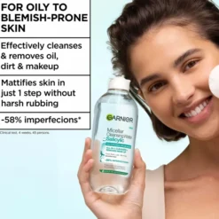 Garnier Salicylic płyn micelarny 2w1 z kwasem salicylowym do oczyszczania i demakijażu twarzy oczu i ust 400 ml