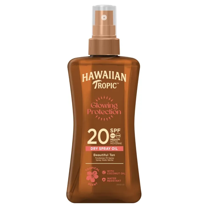 Hawaiian Tropic Glowing Protection Dry Oil Spray suchy olejek ochronny w sprayu SPF20 200 ml