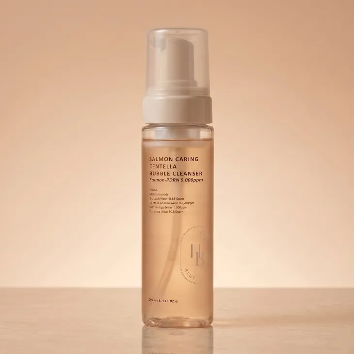 Heveblue Salmon Caring Centella Bubble Cleanser oczyszczająca pianka do twarzy PDRN i wąkrotą azjatycką 200 ml