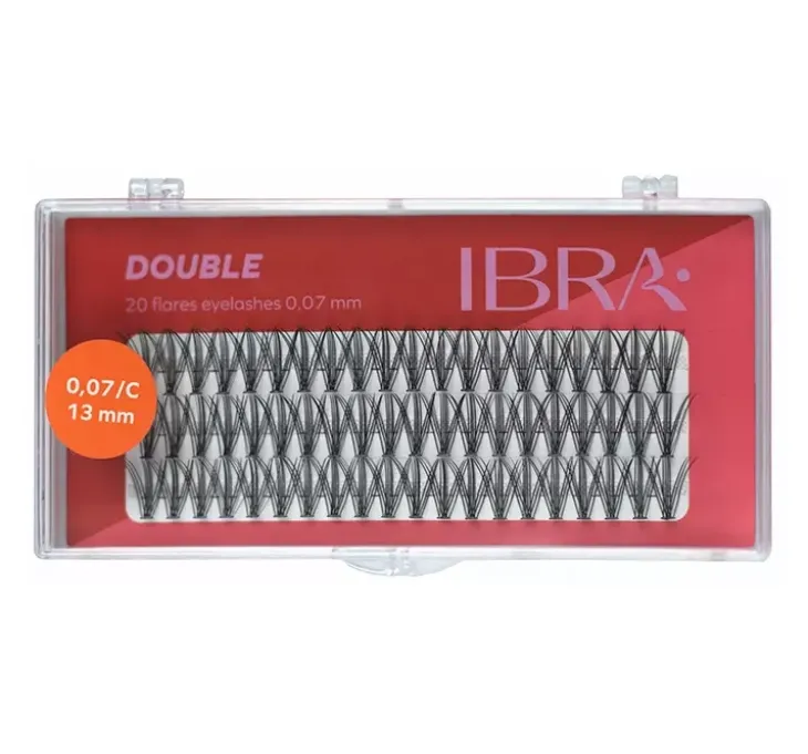IBRA SZTUCZNE RZĘSY DOUBLE KĘPKI CZARNE C0,07 13MM
