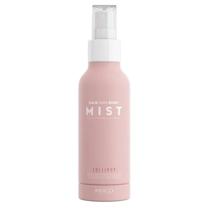 Indigo odświeżająco-ujędrniająca mgiełka do włosów i ciała z kofeiną i różą damasceńską Lollipop 150 ml