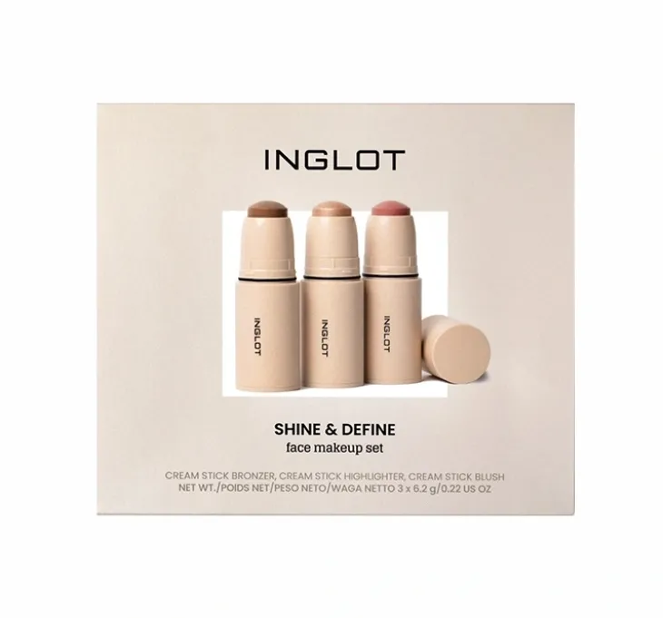 Inglot Shine & Define zestaw kosmetyków w sticku do konturowania na mokro bronzer + róż + rozświetlacz 3 x 6,2 g