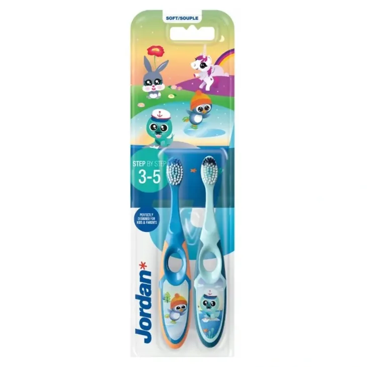 Jordan Step By Step 2 szczoteczki do zębów dla chłopców w wieku 3-5 lat Soft 2 szt