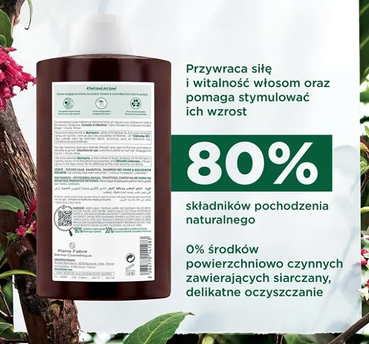 Klorane Chinina i Organiczna Szarotka szampon do włosów wypadających 400 ml