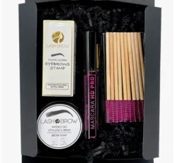 Lash Brow zestaw prezentowy kosmetyków do makijażu brwi i oczu stempel Neutral Brown 1 g + mydło do stylizacji 50 g + tusz do rzęs Mascara HD PRO 10 ml + szczoteczki-spiralki 10 sztuk