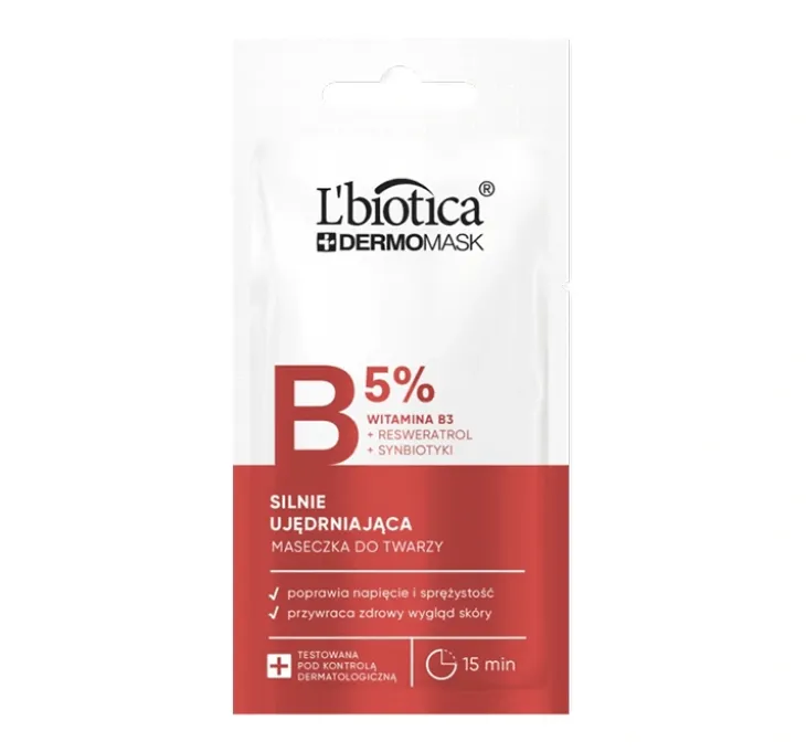 L'Biotica Dermomask silnie ujędrniająca maseczka do twarzy z witaminą B3 8 ml