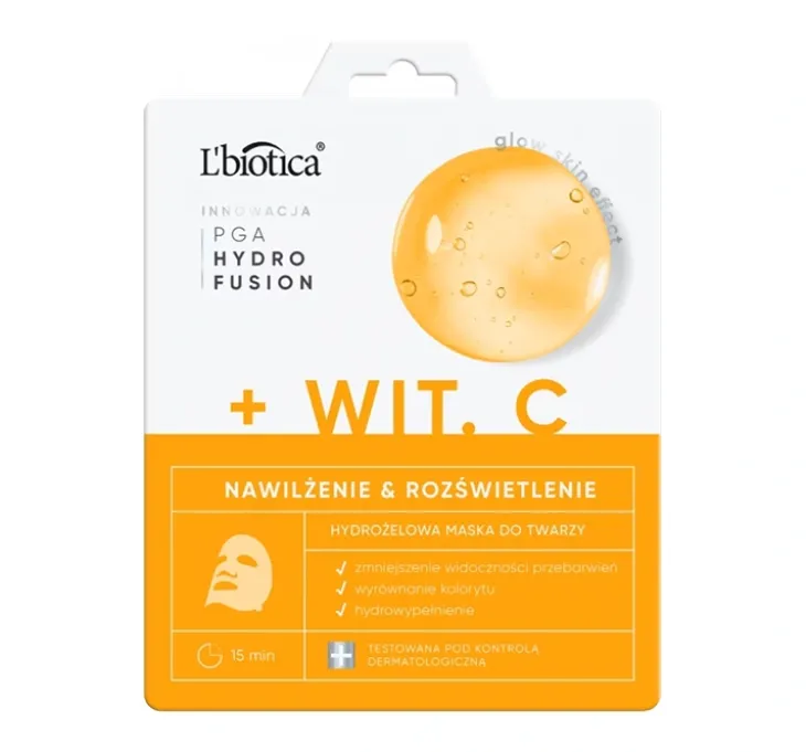 L'Biotica PGA Hydro Fusion Witamina C nawilżająco-rozświetlająca maska hydrożelowa do twarzy 1 sztuka