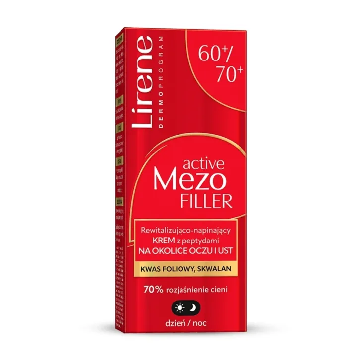 Lirene Active Mezo Filler rewitalizująco-napinający krem z peptydami na okolice oczu i ust na dzień i na noc 60+/70+ 15 ml