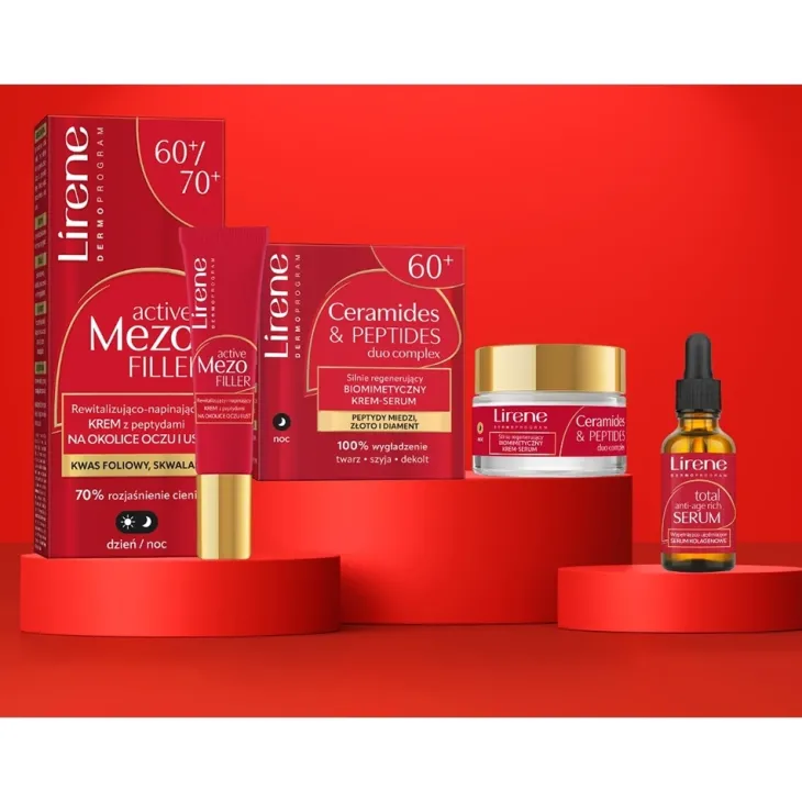Lirene Active Mezo Filler rewitalizująco-napinający krem z peptydami na okolice oczu i ust na dzień i na noc 60+/70+ 15 ml
