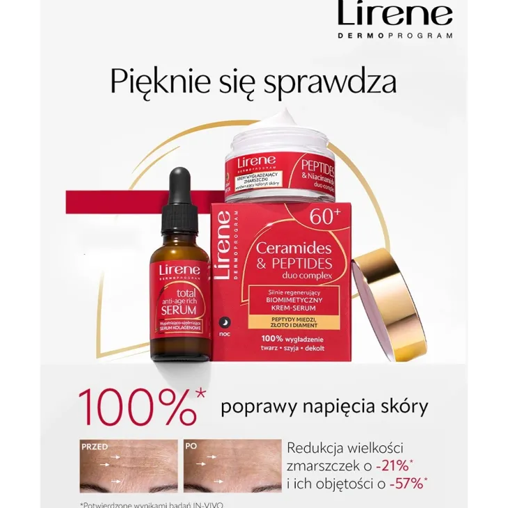 Lirene Peptides&Niacinamide Duo Complex krem wygładzający zmarszczki na dzień 60+ SPF20 50 ml