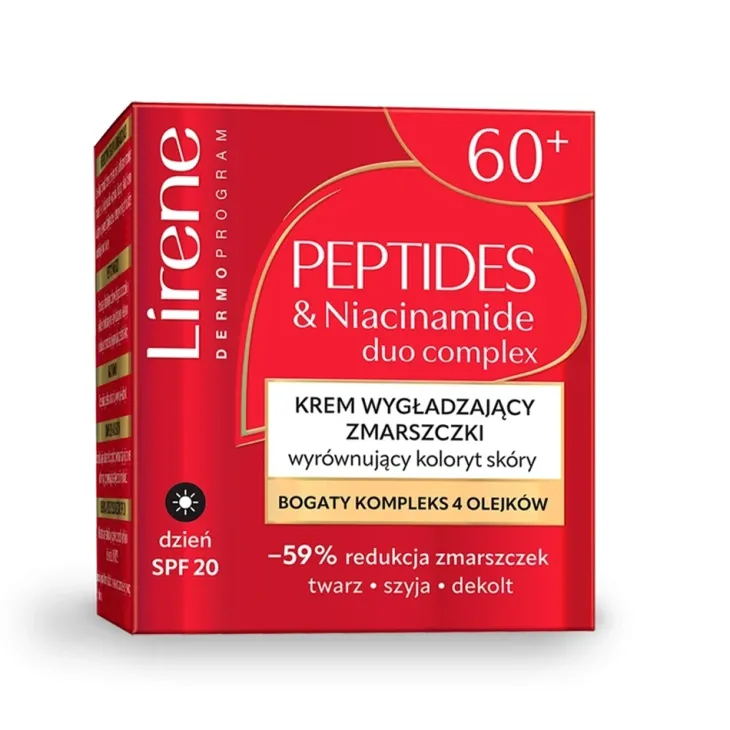 Lirene Peptides&Niacinamide Duo Complex krem wygładzający zmarszczki na dzień 60+ SPF20 50 ml