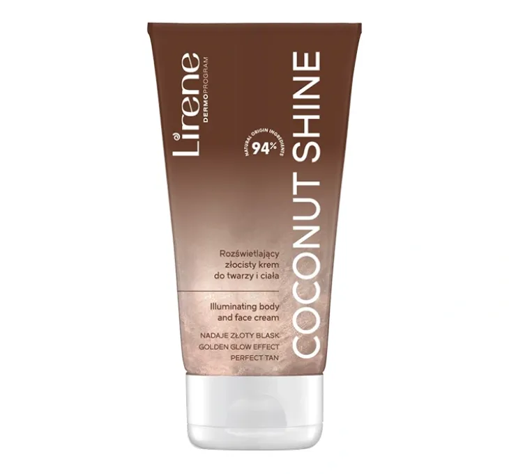 Lirene Perfect Tan rozświetlający złocisty krem do twarzy i ciała Coconut Shine 150 ml