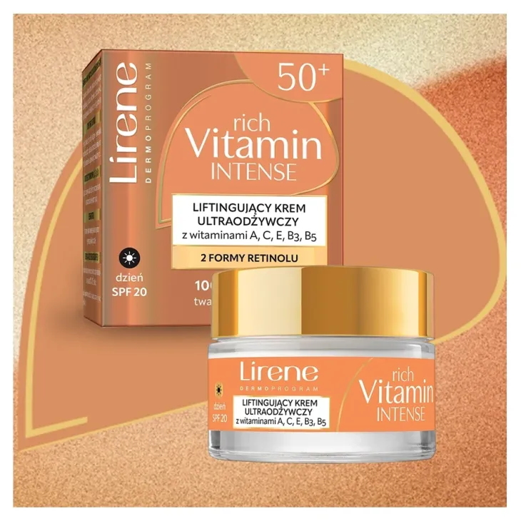 Lirene Rich Vitamin Intense liftingujący krem ultraodżywczy z witaminami na dzień SPF20 50+ 50 ml
