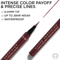 L'Oréal Paris Haute Precision wodoodporny płynny eyeliner w pisaku 050 Burgundy Cashmere / Bordeaux Cashmere 1 ml