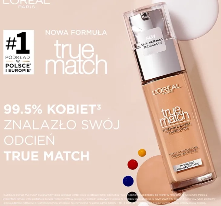 L'Oréal Paris True Match podkład dopasowujący się do koloru skóry 3 D/W 30 ml