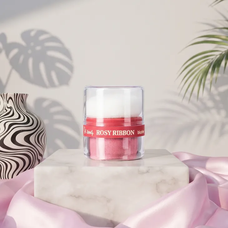 Lovely Rosy Ribbon Blusher sypki róż rozświetlający do twarzy z wbudowanym puszkiem 2 g