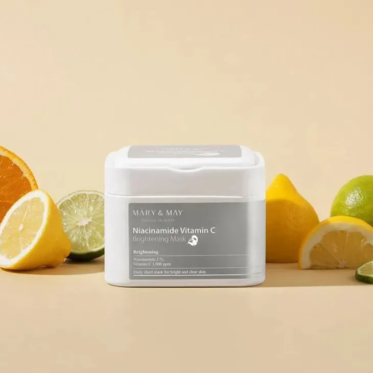 Mary&May Niacinamide Vitamin C Brightening Mask zestaw rozświetlających masek do twarzy 30 sztuk