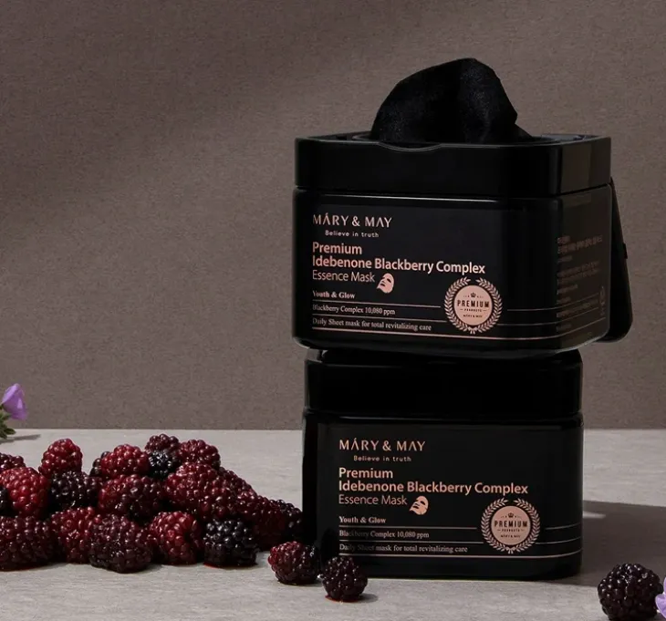 Mary&May Premium Idebenone Blackberry Complex Essence Mask zestaw przeciwzmarszczkowych masek do twarzy 20 szt