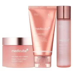 Medicube Collagen zestaw koreańskich kosmetyków ujędrniających krem w żelu 110 ml + toner 140 ml + maska na noc typu peel-off75 ml