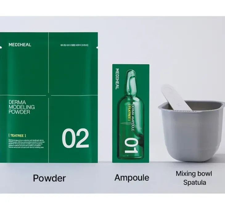 Mediheal Derma Modeling Pack Teatree Calming zestaw do pielęgnacji twarzy maseczka algowa 28 g + serum 2 ml