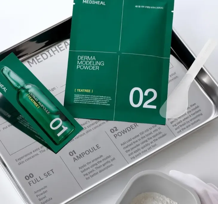 Mediheal Derma Modeling Pack Teatree Calming zestaw do pielęgnacji twarzy maseczka algowa 28 g + serum 2 ml