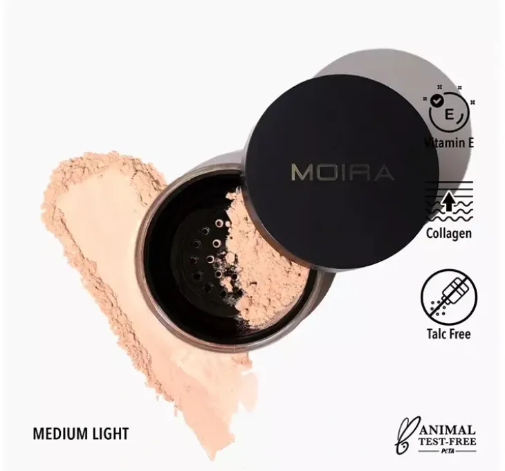 Moira Sypki puder utrwalający makijaż z kolagenem i witaminą E 05 Medium Light 6g