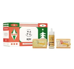 Mydlarnia Cztery Szpaki zestaw prezentowy kosmetyków naturalnych dla mężczyzn Mężny olejek do brody i zarostu Brodomir 30 ml + mydło Wyrwidąb 110 g + mydło Waligóra 110 g
