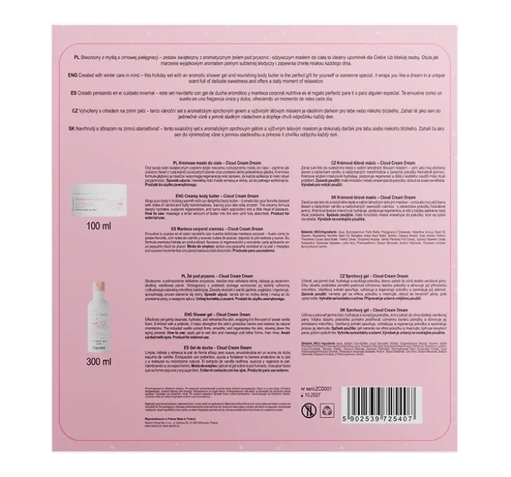 Nacomi Glow Gift Cloud Cream Dream zestaw dla kobiet masło do ciała Cloud Cream Dream 100 ml + żel pod prysznic Cloud Cream Dream 300 ml