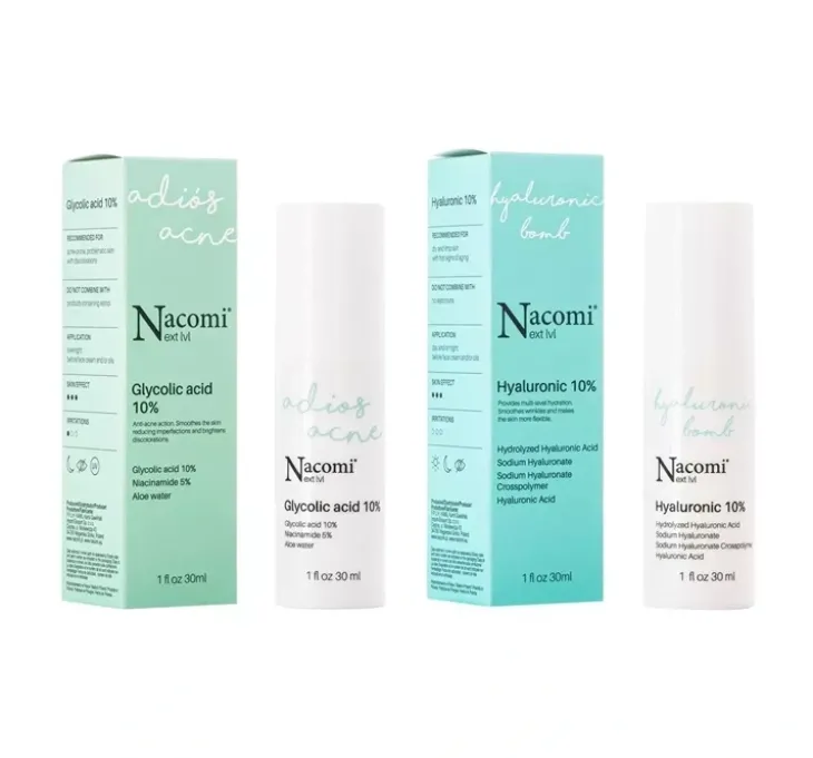 Nacomi Next Level zestaw serum Hyaluronic Bomb Kwas Hialuronowy 10% + Fix It Up Niacynamide 15%