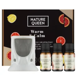 Nature Queen Warm & Calm zestaw naturalnych olejków eterycznych 3 x 10 ml + kominek zapachowy