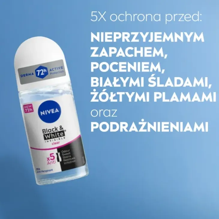 NIVEA Black&White Clear antyperspirant roll-on dla kobiet 50 ml