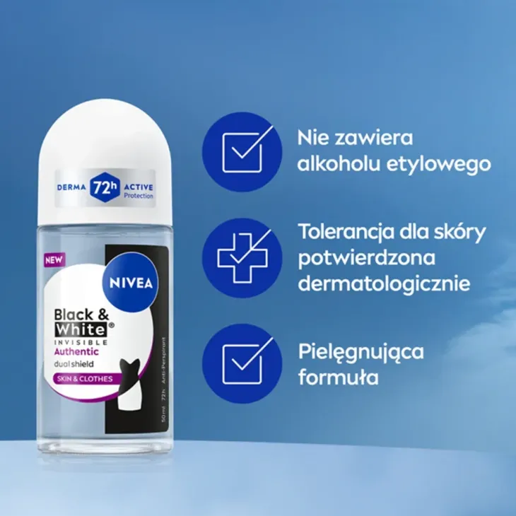 NIVEA Black & White Invisible Authentic Dual Shield Skin & Clothes antyperspirant w kulce dla kobiet 50 ml