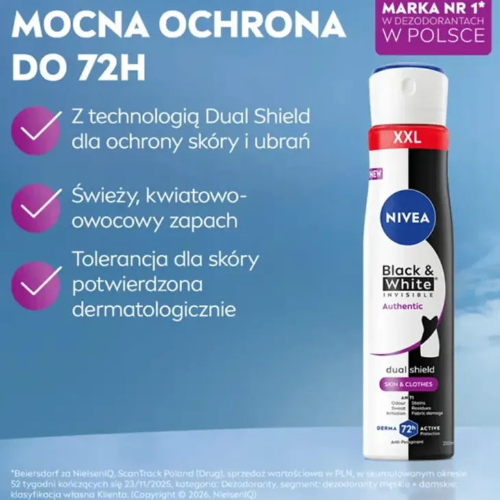 NIVEA Black & White Invisible Authentic antyperspirant w sprayu 250 ml
