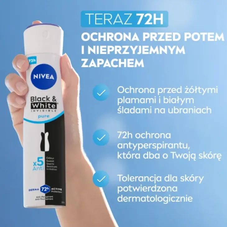 NIVEA Black&White Invisible Pure antyperspirant w sprayu dla kobiet 250 ml