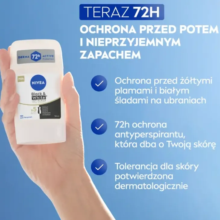 NIVEA Black&White Invisible Silky Smooth antyperspirant w sztyfcie dla kobiet 50 ml