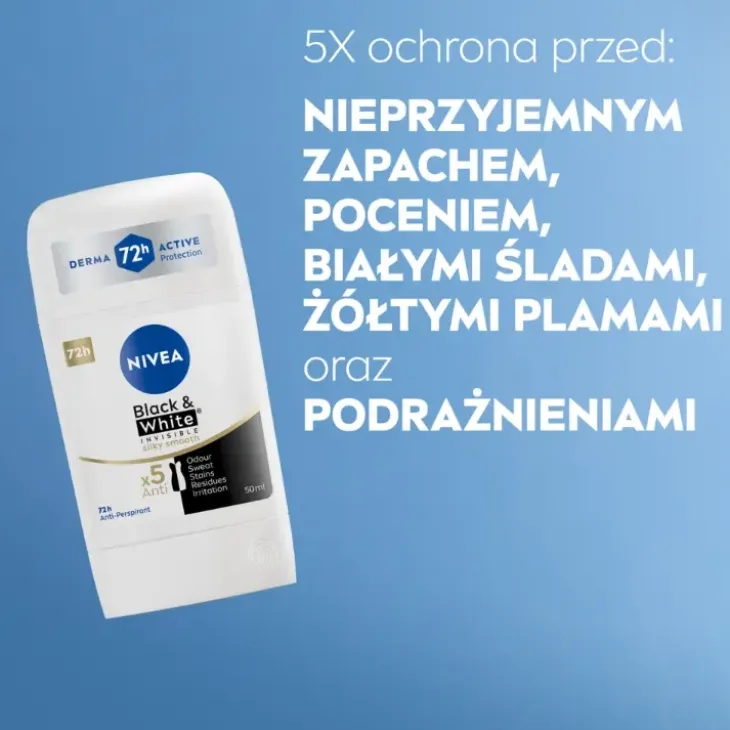 NIVEA Black&White Invisible Silky Smooth antyperspirant w sztyfcie dla kobiet 50 ml